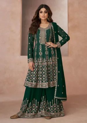 Elegant Festive Look Green Georgette Palazzo Style Suit