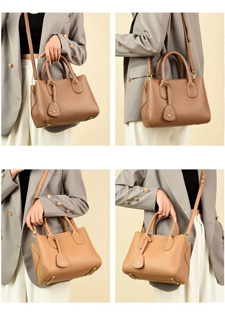 Elegant Solid Color Handbag, Multi Layer Crossbody Bag, Women's Top Handle Satchel & Purse