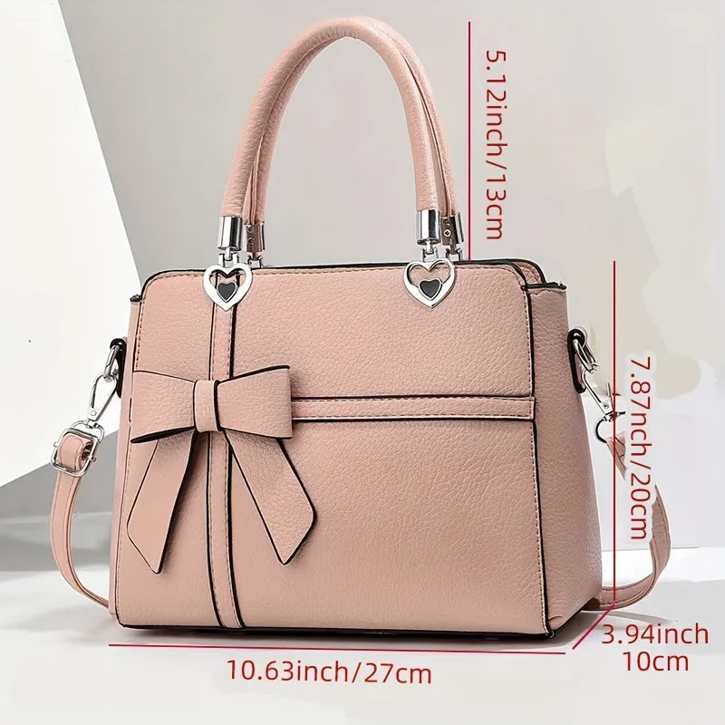 Elegant Women's Tote Bag with Bowknot Design - Chic Faux Leather Shoulder & Crossbody Handbag, Detachable Strap, Zip Closure