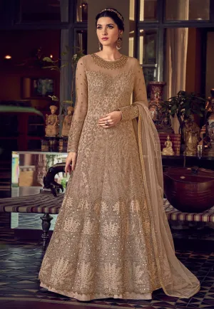 Enchanting Brown Net Embroidered Designer Anarkali Suit