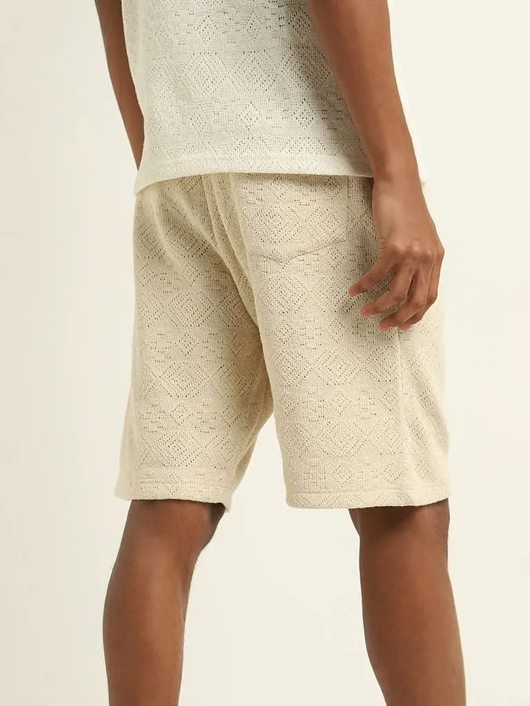 ETA Beige Knit-Textured Relaxed-Fit Mid-Rise Shorts