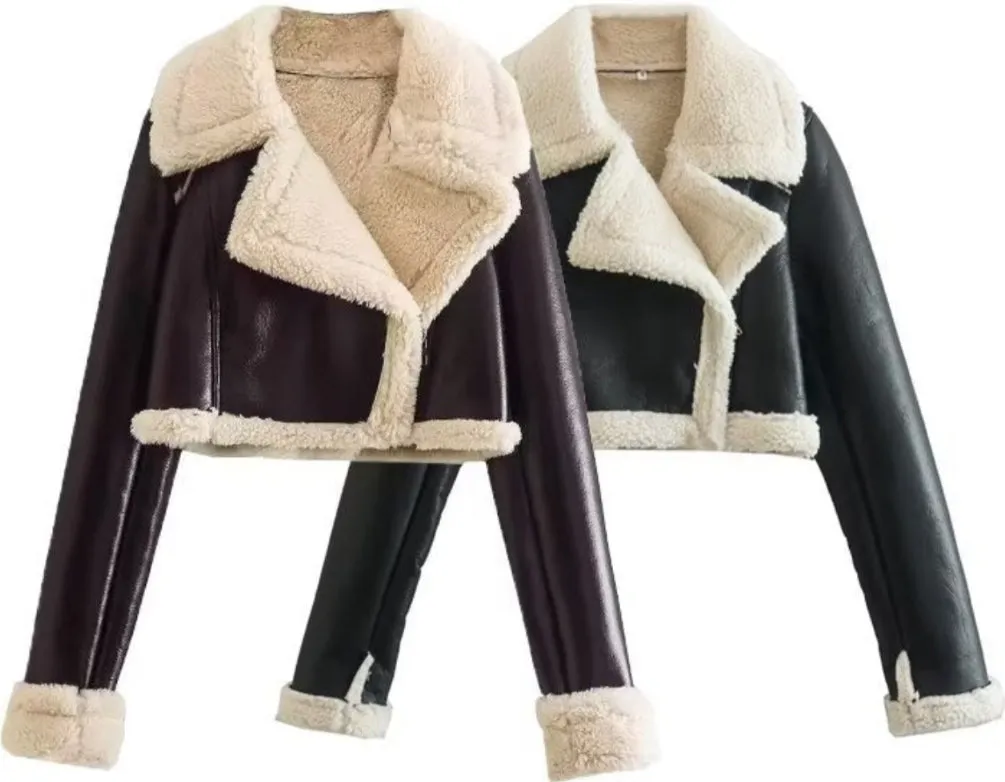 European And American Style Double-sided Loose Short Zipper Fur Integrated Jacket