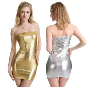 Factory Direct Sales Hot Sale in Europe and America Women's Nightclub Stage Wear Sexy Shiny Patent Leather PU Tube Top Dress