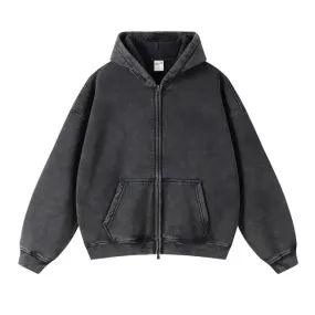 Faded Black Double Zip Up Hoodie