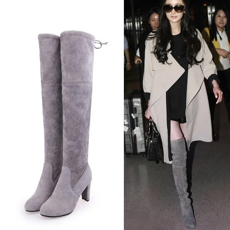 Fall  New Long Boots HOTan and NEWn over the Knee Boots Matte Leather Chunky Heel High Heel Boots Foreign Trade plus Size Boots