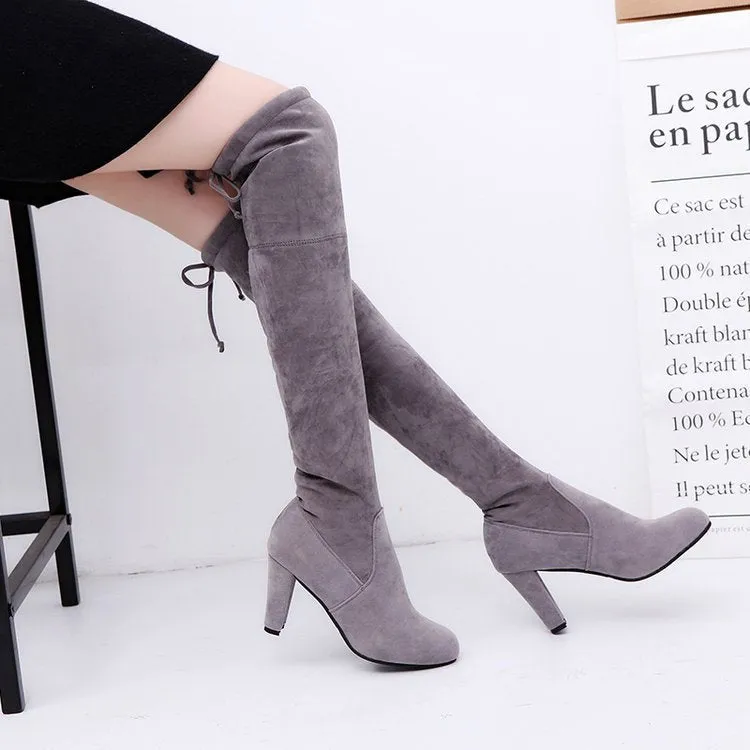 Fall  New Long Boots HOTan and NEWn over the Knee Boots Matte Leather Chunky Heel High Heel Boots Foreign Trade plus Size Boots