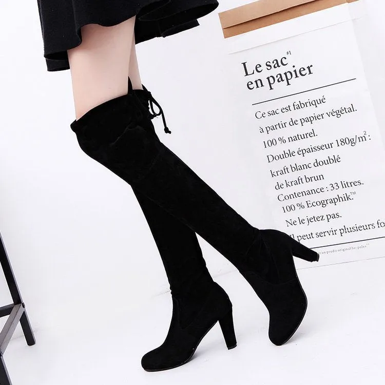 Fall  New Long Boots HOTan and NEWn over the Knee Boots Matte Leather Chunky Heel High Heel Boots Foreign Trade plus Size Boots