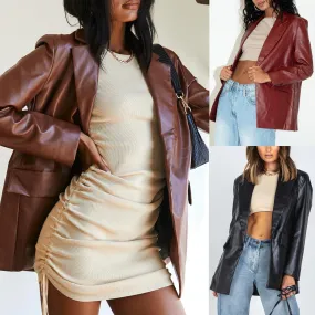 Fashionkova fall fashion Women's Leather Jacket Spring and Autumn New Leather Jacket Casual Warm Suit Jacket Women