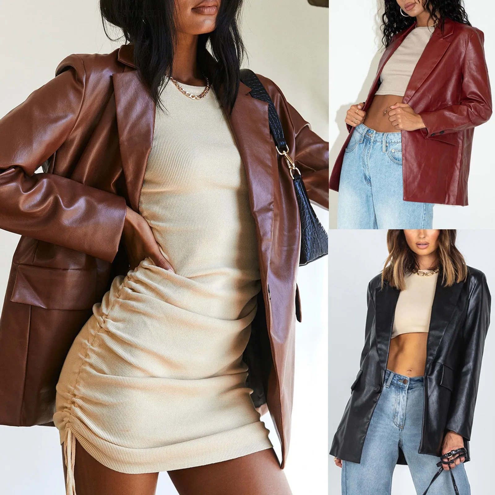 Fashionkova fall fashion Women's Leather Jacket Spring and Autumn New Leather Jacket Casual Warm Suit Jacket Women