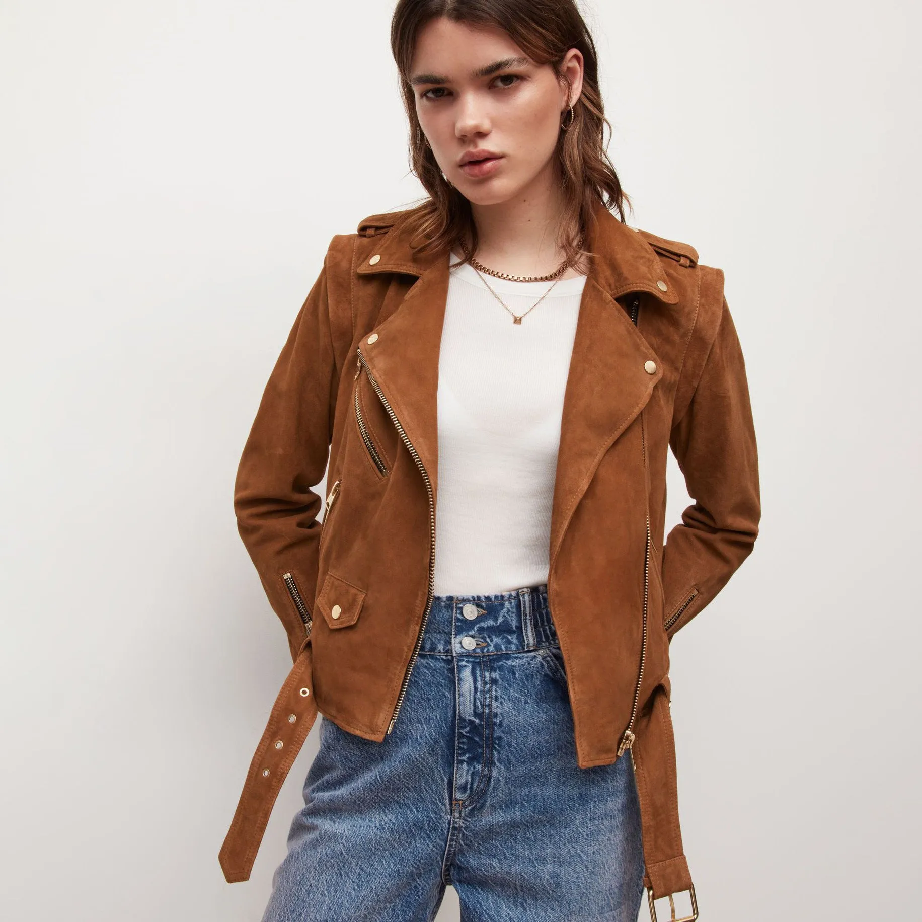 Fashionkova moto jacket outfit New Multi-Zipper hort Retro Maillard Leather Jacket Fashionable High-End Street Brown Leather Jacket Autumn Women