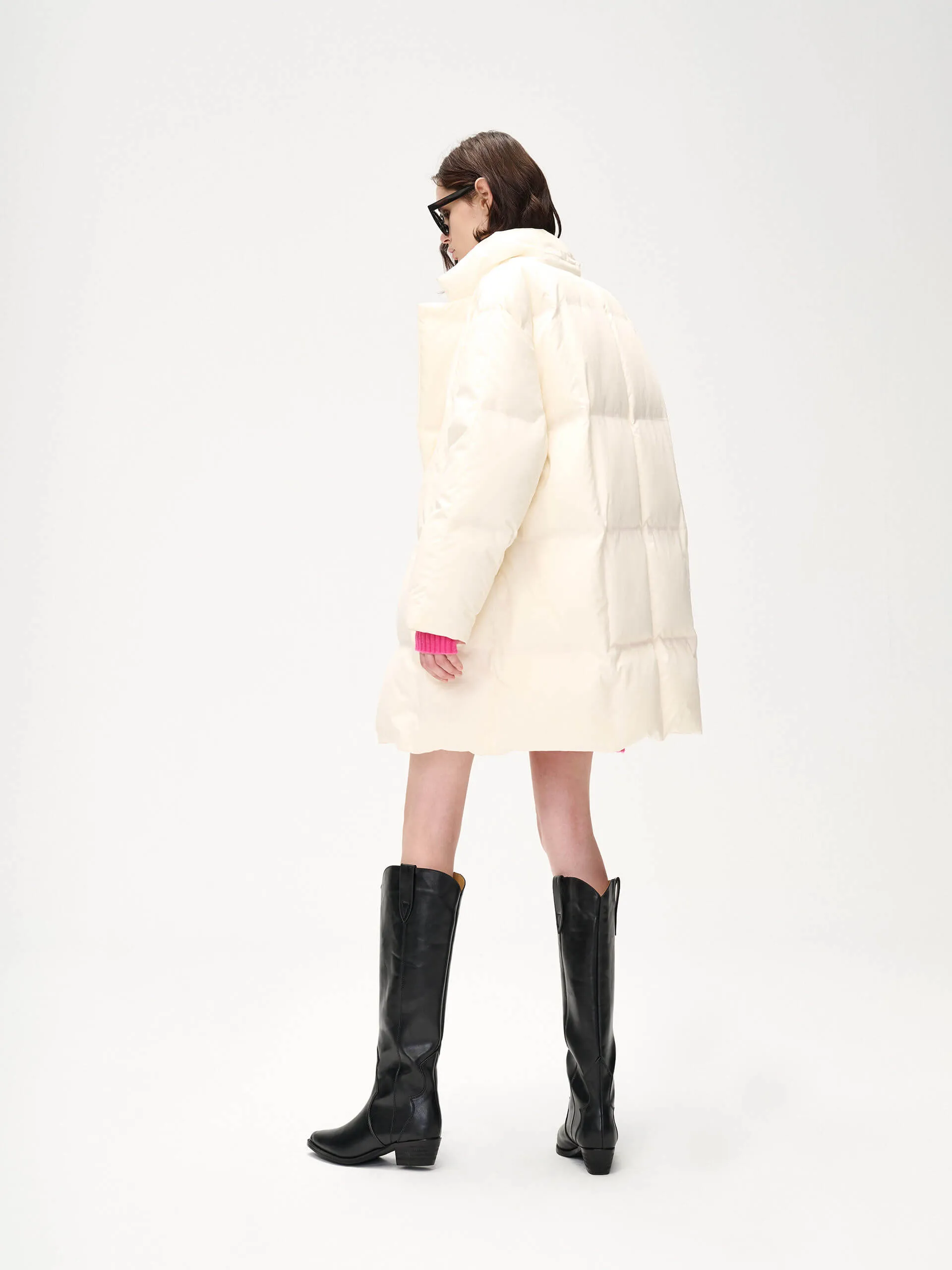 Flat Collar Mid Puffer Coat