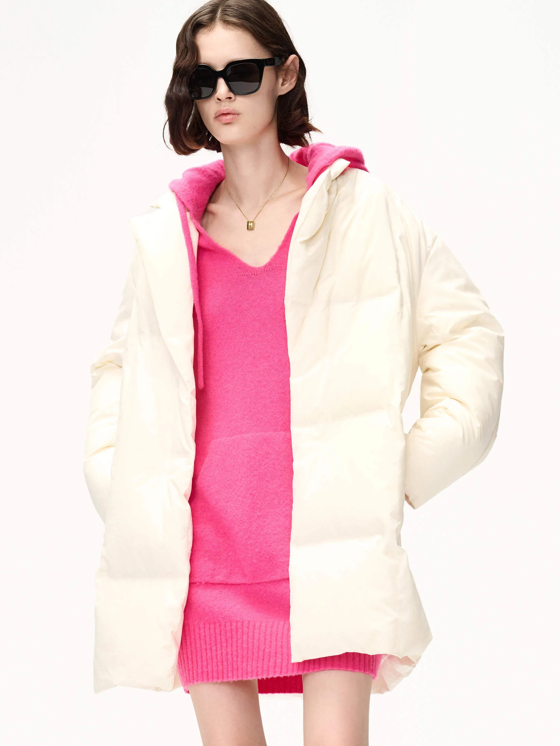 Flat Collar Mid Puffer Coat