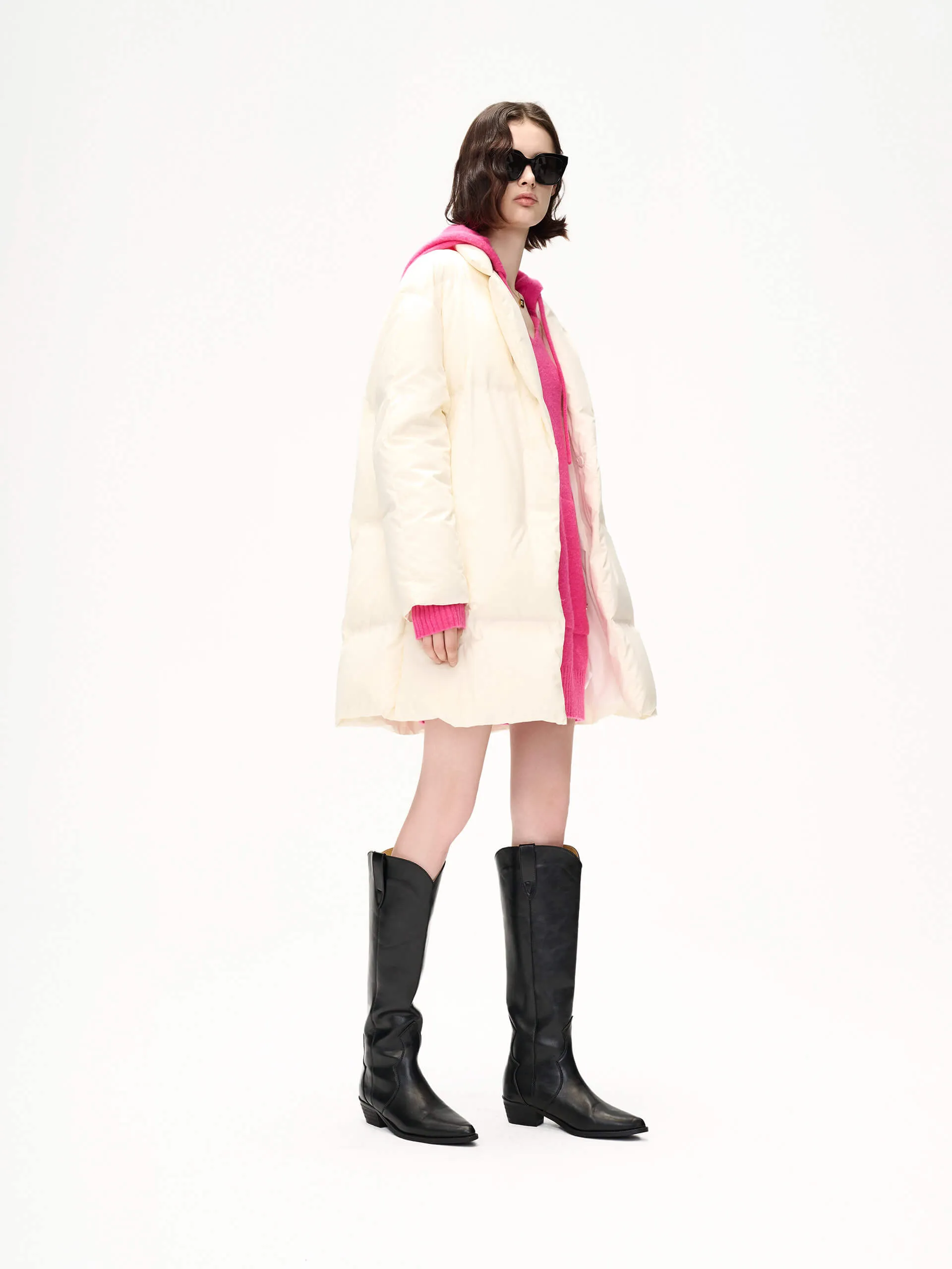 Flat Collar Mid Puffer Coat