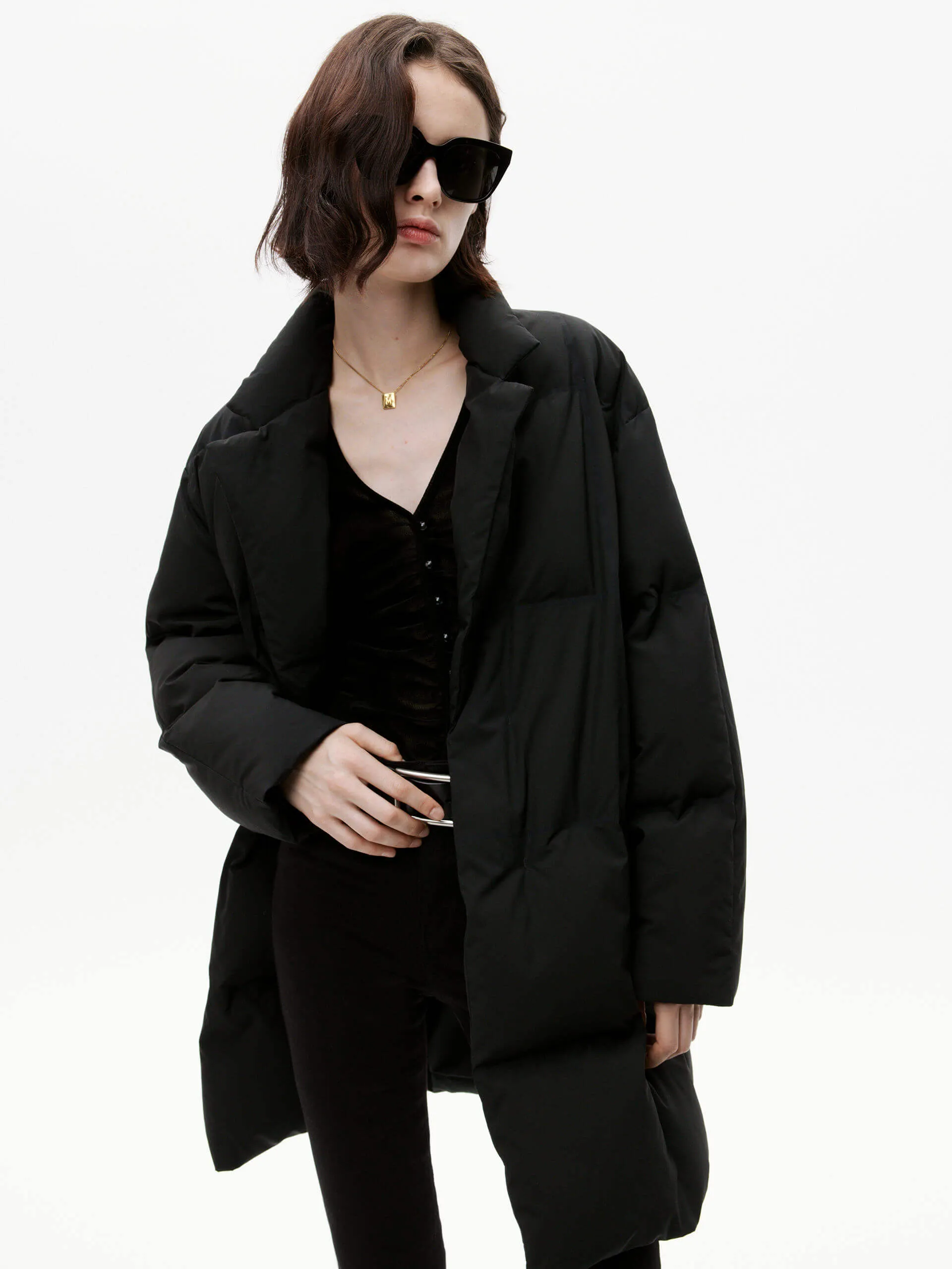 Flat Collar Mid Puffer Coat