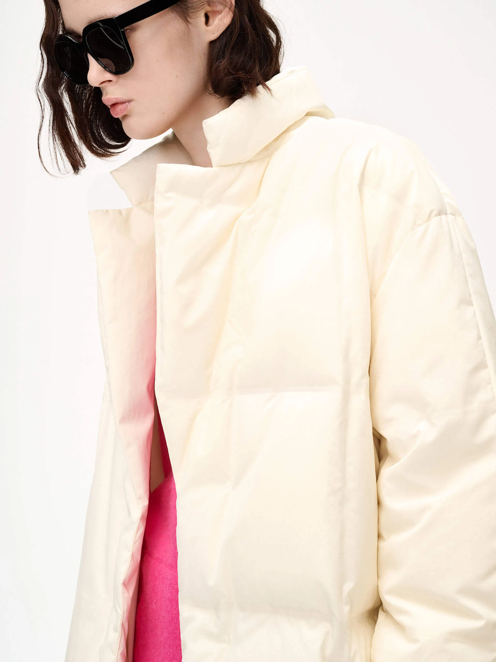 Flat Collar Mid Puffer Coat