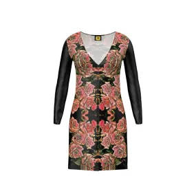 Floral Embosses: Roses 06-01 Designer V-neck Cardigan Mini Dress