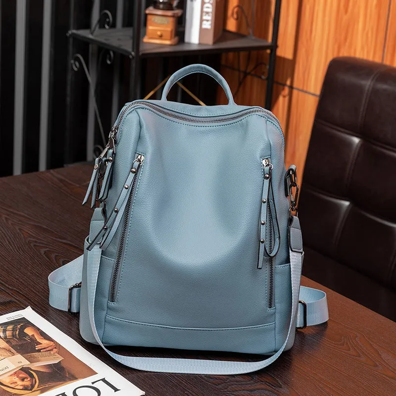 Foreign Trade New Backpack Korean Style Fashionable All-Match Schoolbag Soft Leather Women's Bag Leisure Travel Multipurpose Backpack