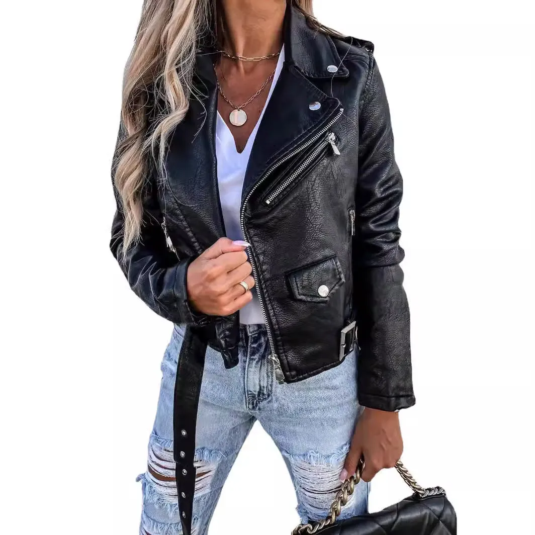 Girlary-shop fall outfits Women's Clothing New 2024 Spring and Summer Jacket PU Leather Coat Motorcycle Short Zipper