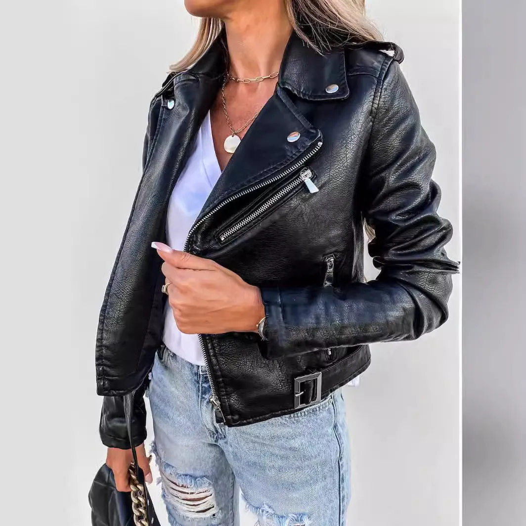 Girlary-shop fall outfits Women's Clothing New 2024 Spring and Summer Jacket PU Leather Coat Motorcycle Short Zipper