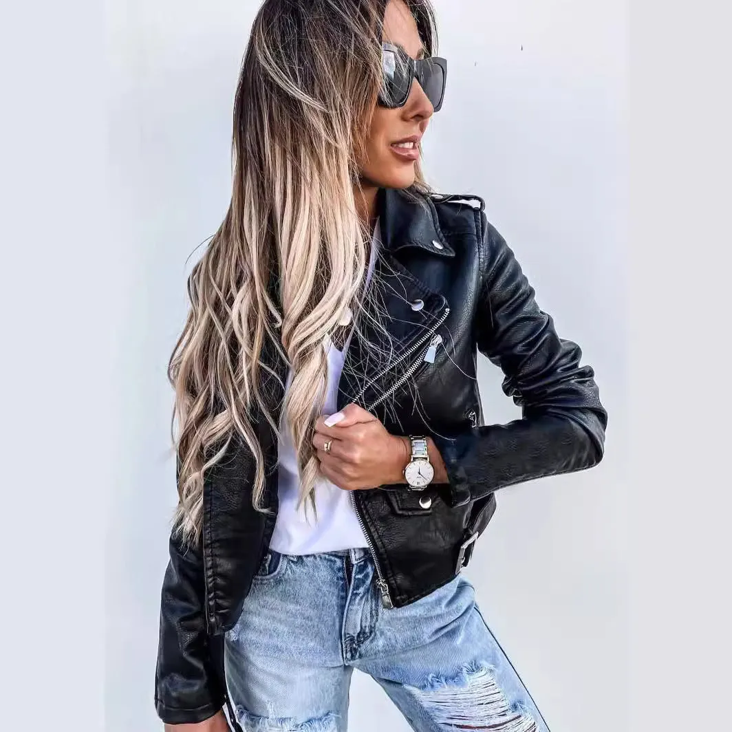 Girlary-shop fall outfits Women's Clothing New 2024 Spring and Summer Jacket PU Leather Coat Motorcycle Short Zipper