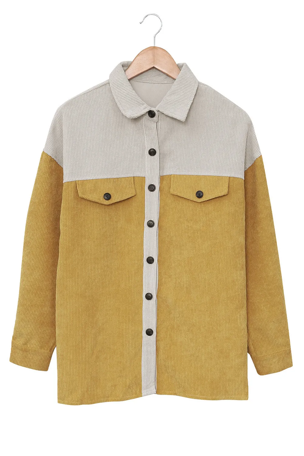 Gray Buttoned Color Block Corduroy Jacket