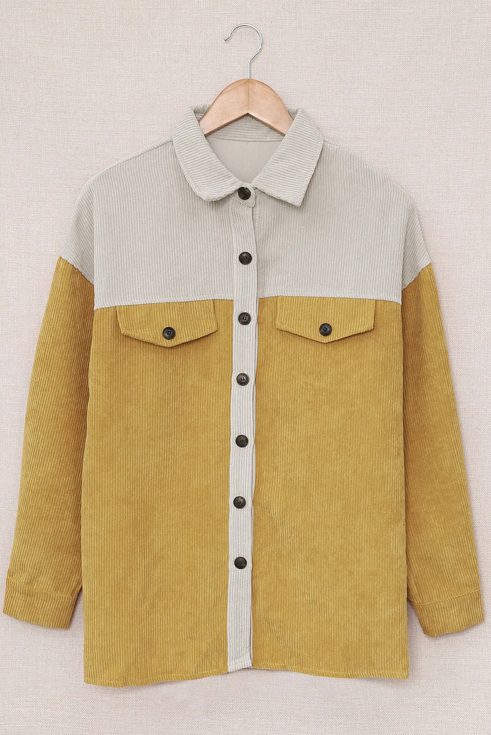 Gray Buttoned Color Block Corduroy Jacket