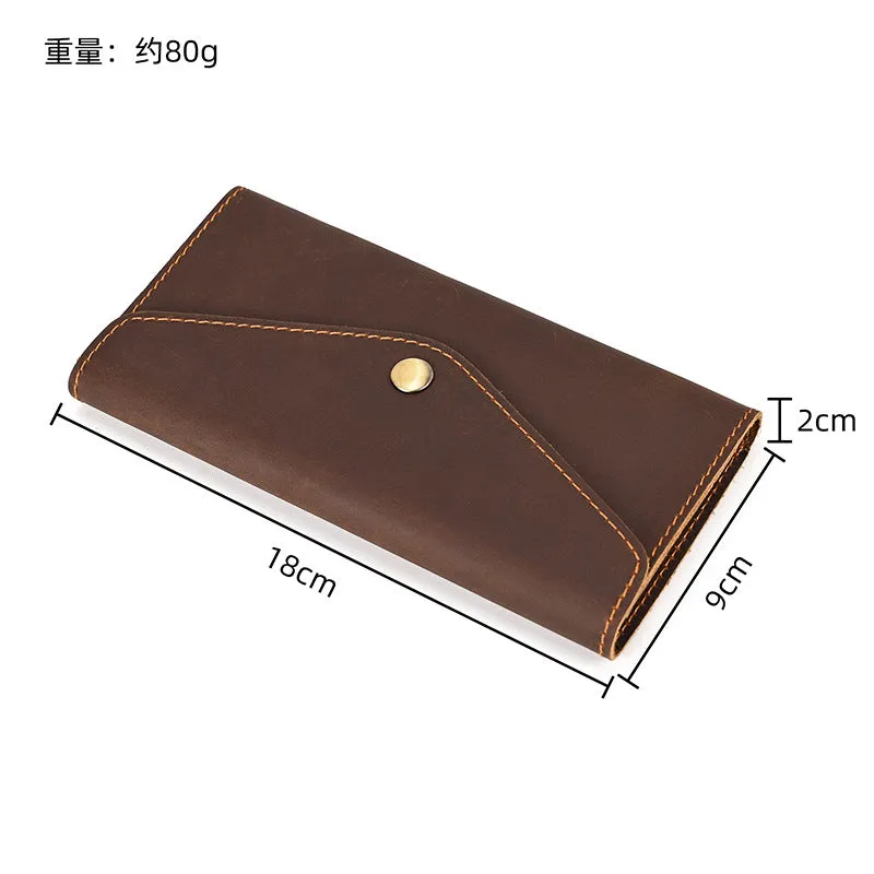 Handmade Genuine Leather Mobile Phone Bag Retro Original First Layer Cowhide Long Wallet Men's Crazy Horse Leather Wallet Best-Seller on Douyin