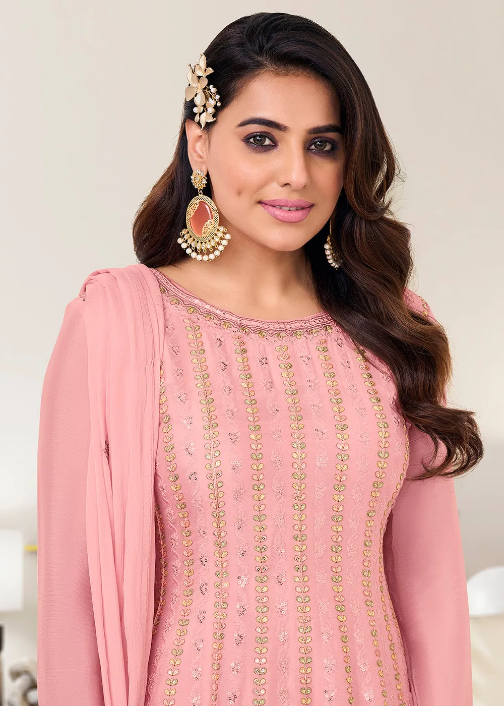 Heavy Chinon Gorgeous Pink Festive Look Palazzo Salwar Suit