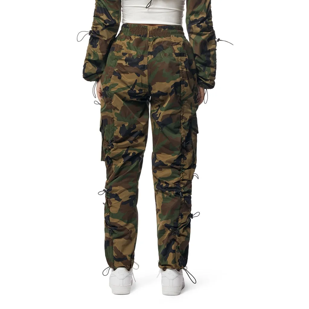 High Rise Multi Bungee Windbreaker Joggers - Wood Camo