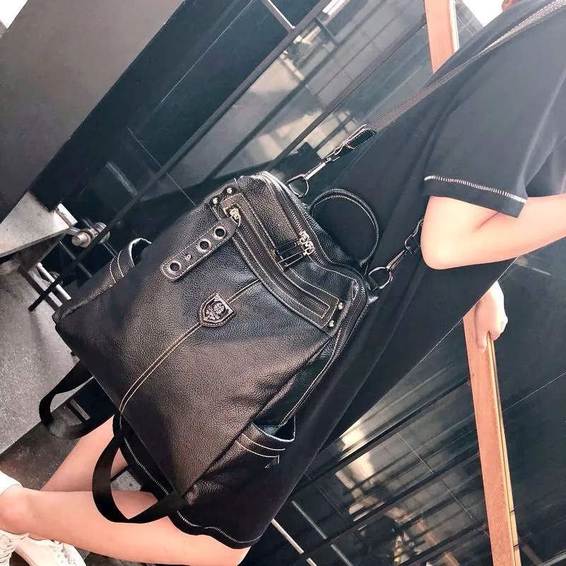 High Sense Leather Backpackage Bag Female  New Fashion All-Match Soft Leather Genuine Leather Large Capacity Dual-Use Backpack Summer