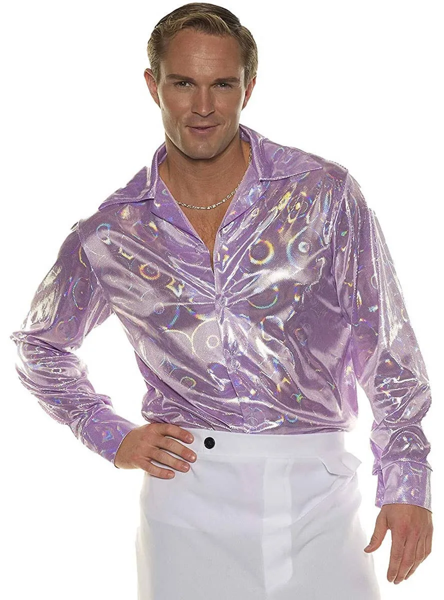 Holographic Purple Plus Size Mens 70s Disco Costume Shirt