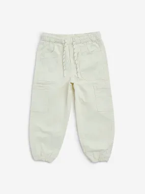 HOP Kids Off-White Mid-Rise Cotton Blend Cargo Joggers