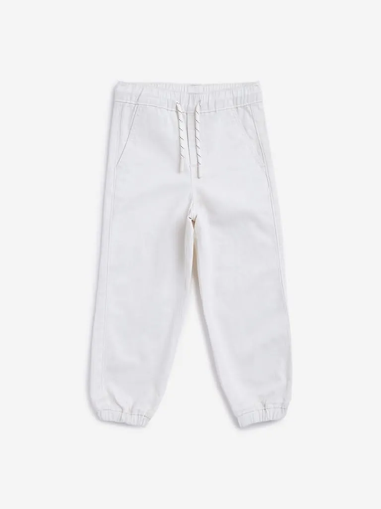 HOP Kids Off-White Solid Joggers