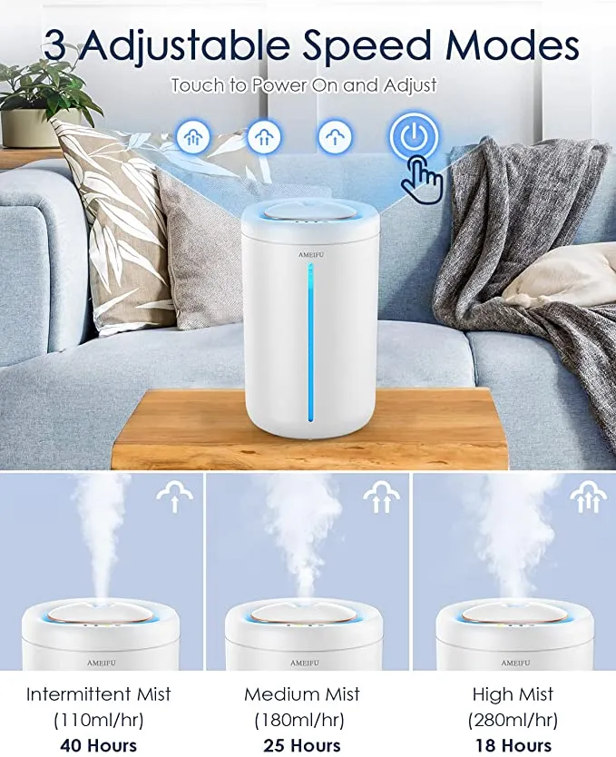 Humidifiers for Bedroom, Large Room, AMEIFU Top Fill Humidifier 4.5L