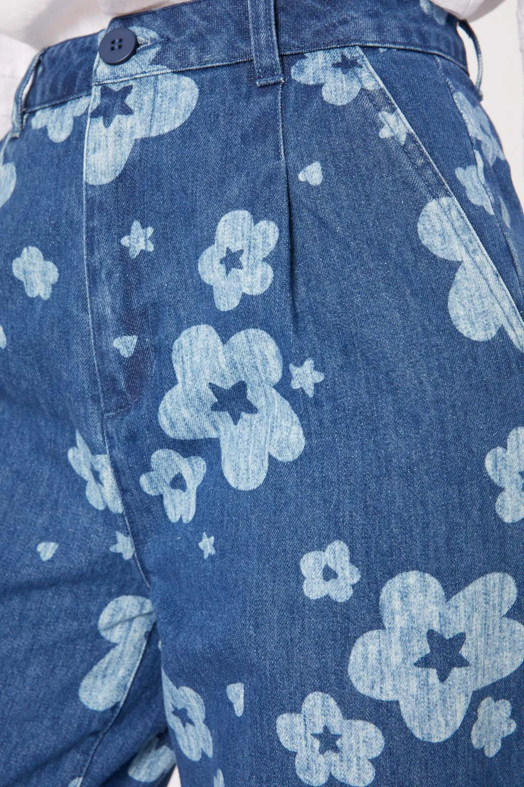 Indigo Starry Flower Tape Jean