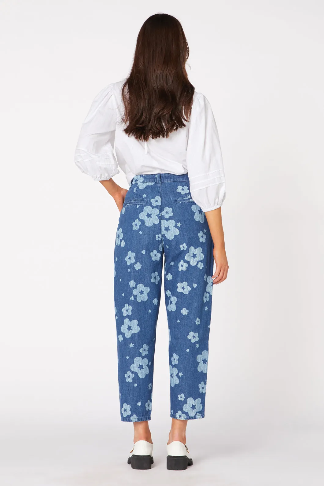 Indigo Starry Flower Tape Jean