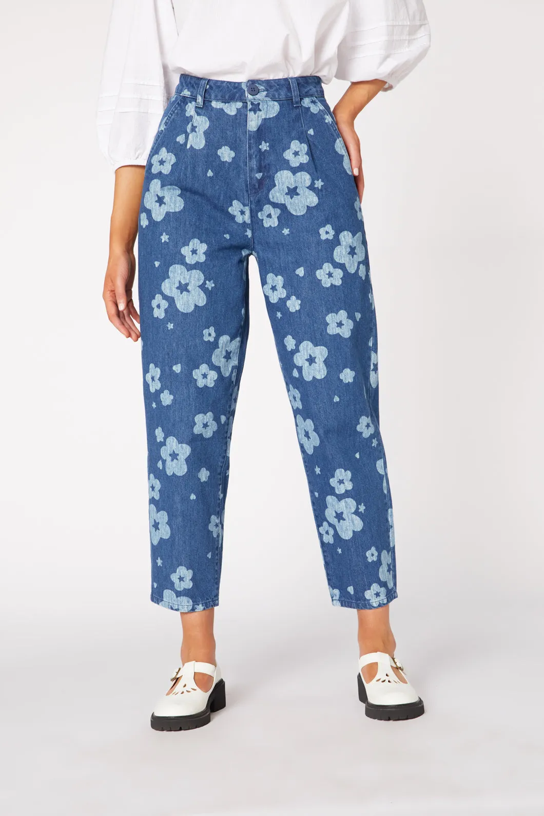 Indigo Starry Flower Tape Jean