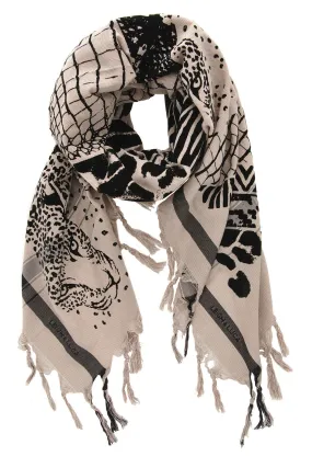 JUNGLE Printed Beige Cotton Silk Printed Woman Scarf