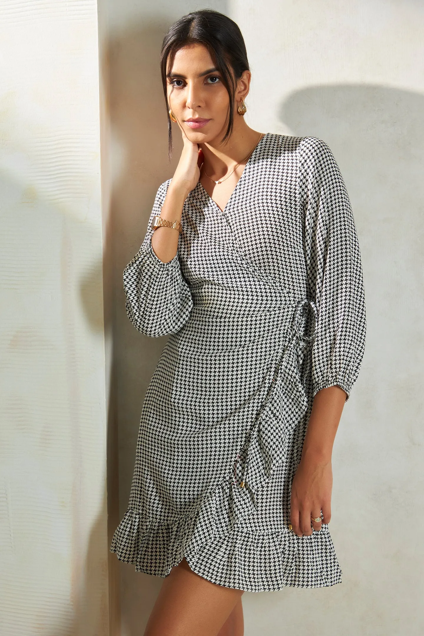 Kenza|Monochrome Wrap Dress