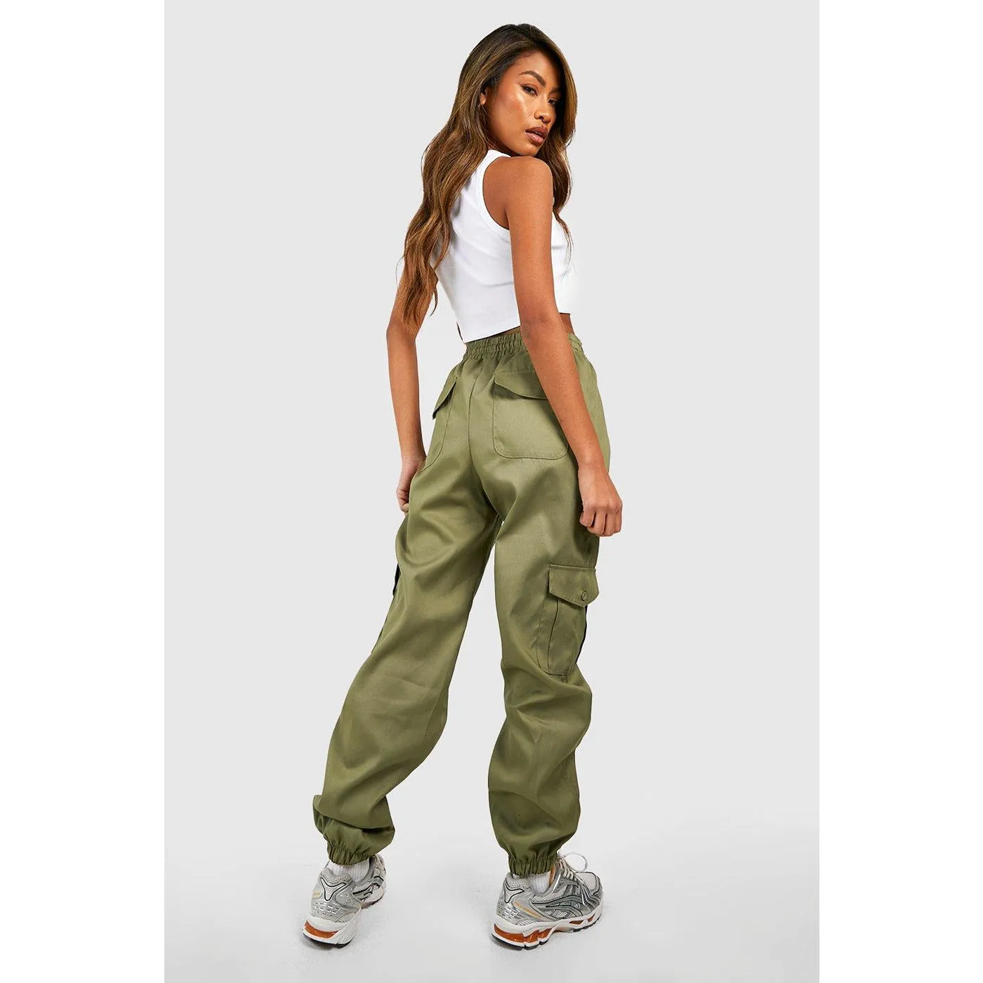 Khaki High Waist Cargo Joggers