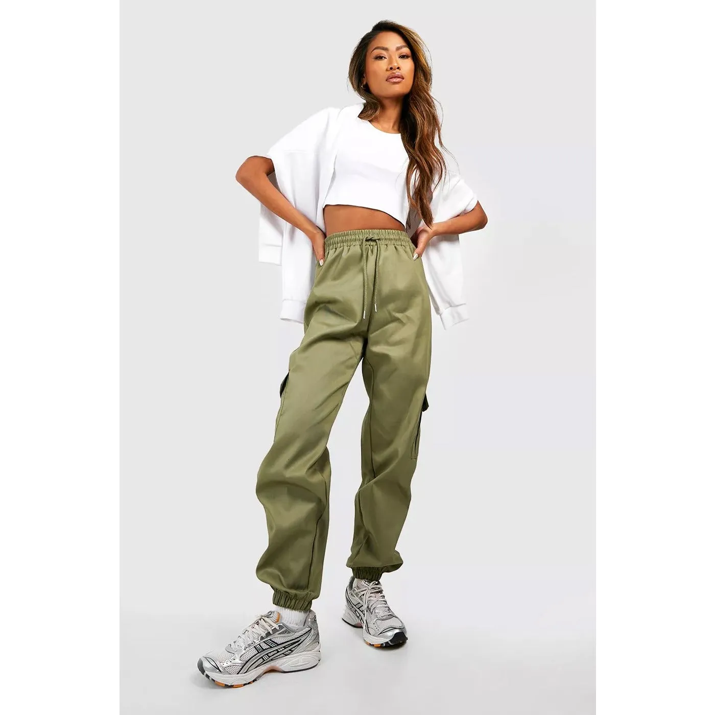 Khaki High Waist Cargo Joggers