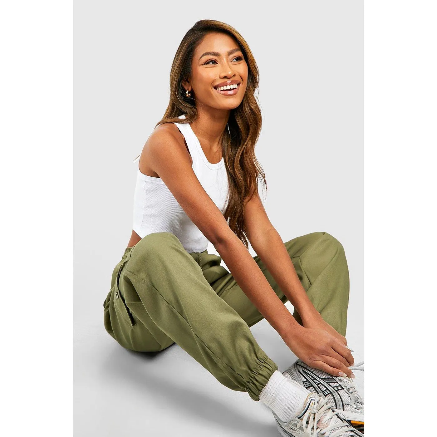 Khaki High Waist Cargo Joggers