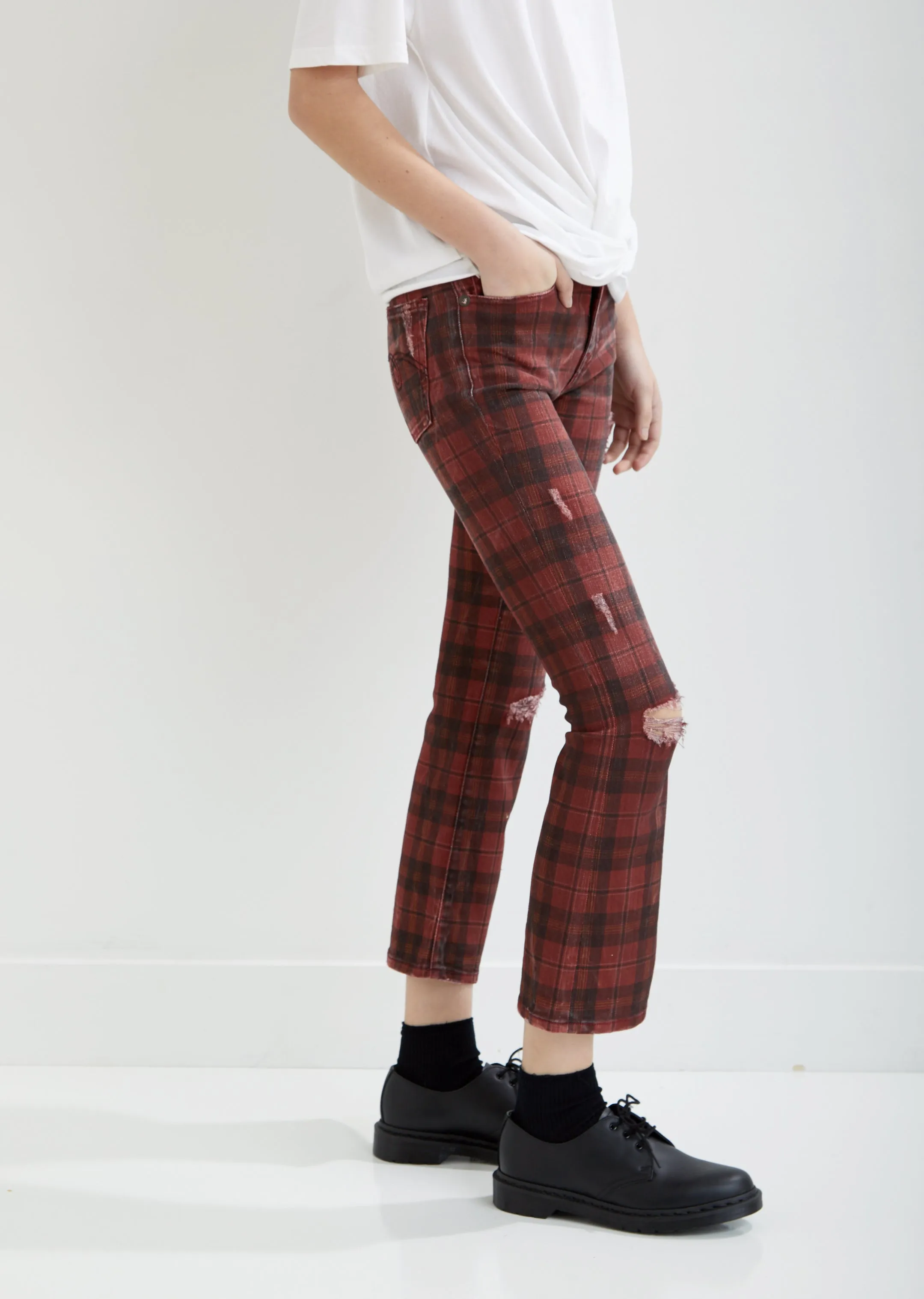 Kick Fit Red Plaid Jeans