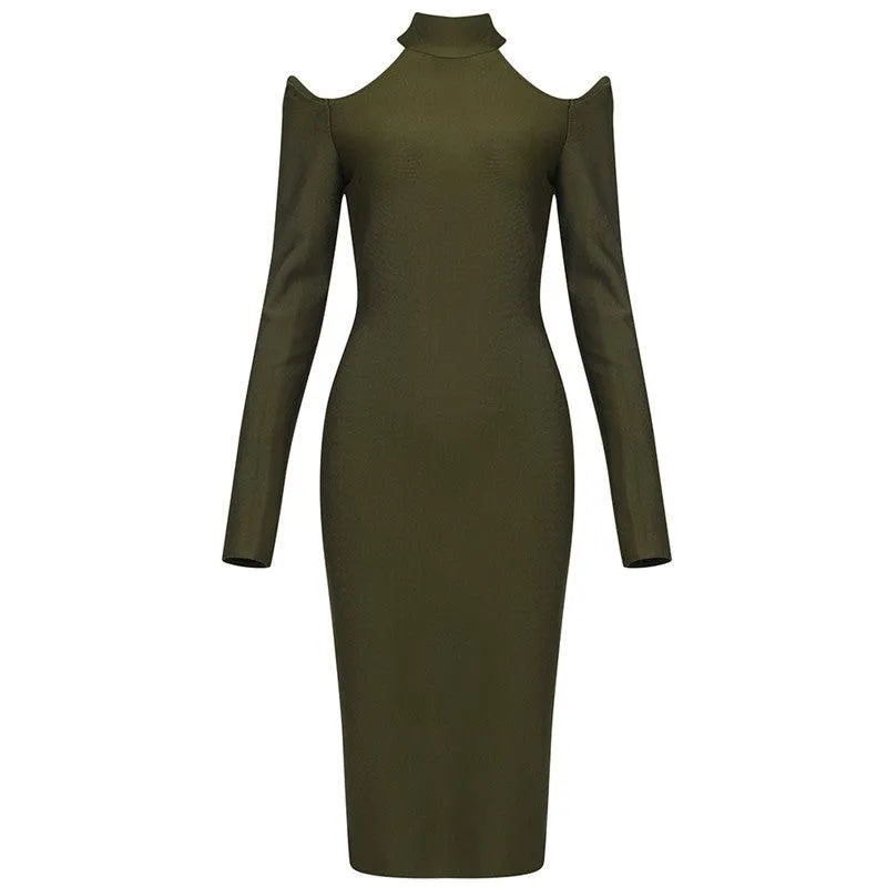 KittenAlarm - Blaine Mock Neck Cut Out Midi Dress