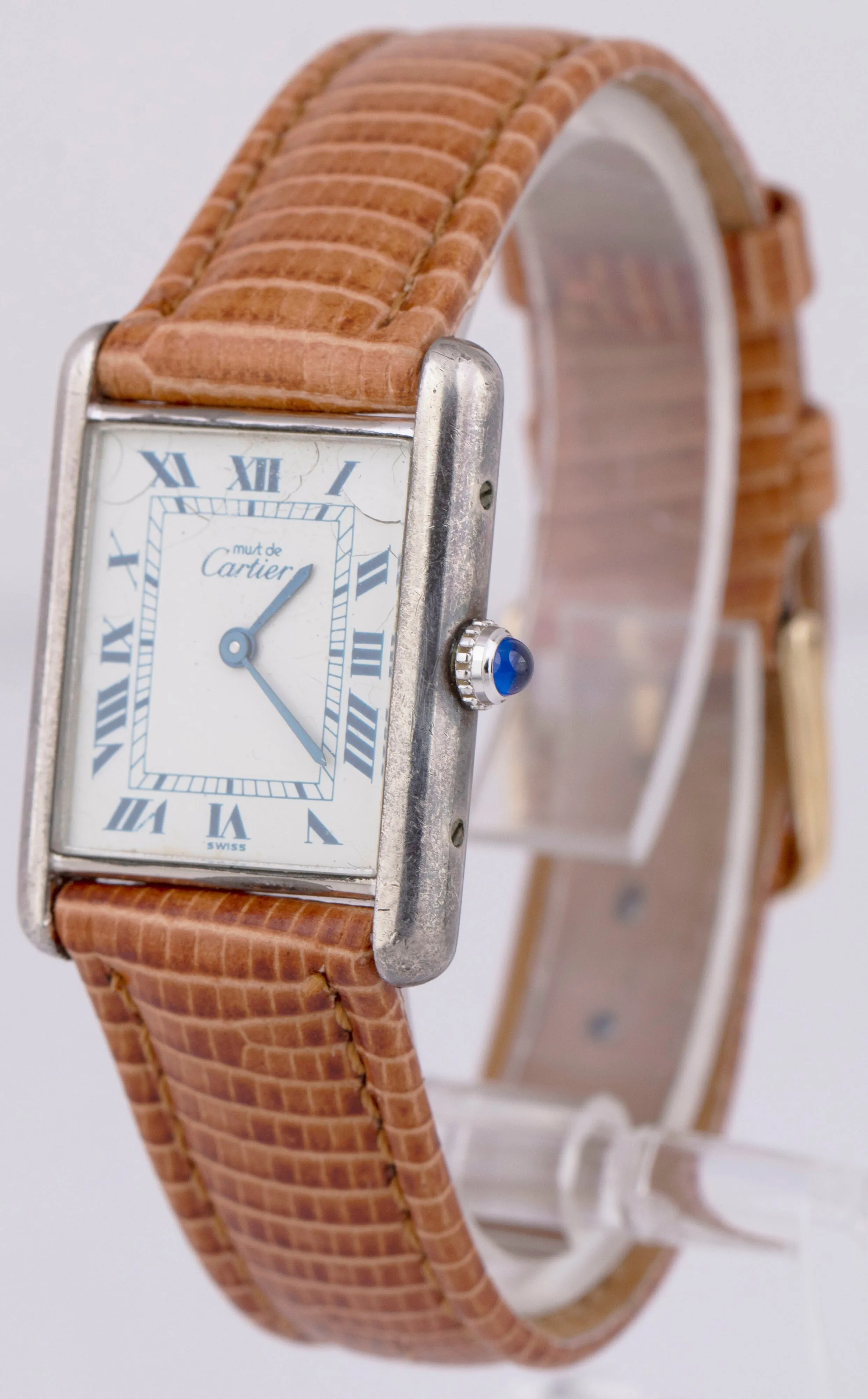 Ladies Must de Cartier Paris Tank Quartz 23mm Silver White Roman 681006 Watch