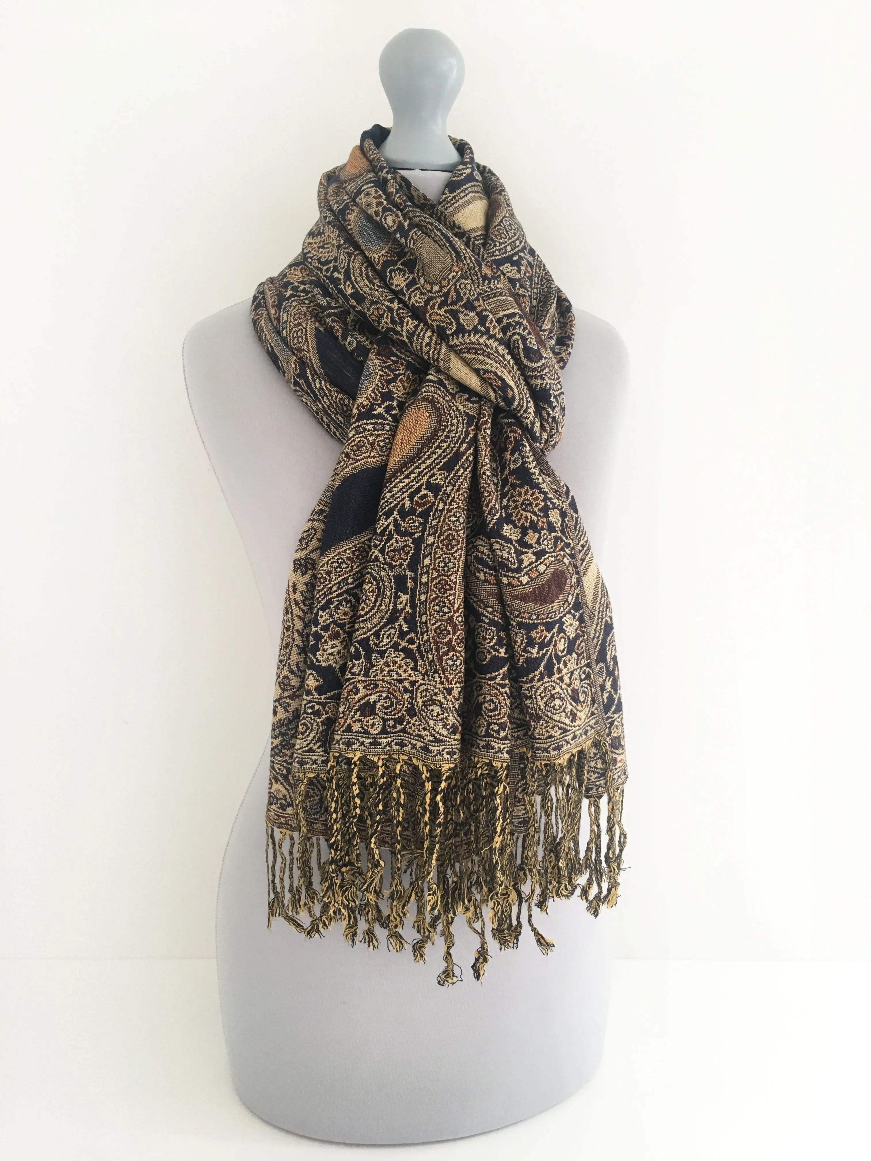 LARGE BROWN MULTI COLOUR PAISLEY PRINT PASHMINA SHAWL SCARF