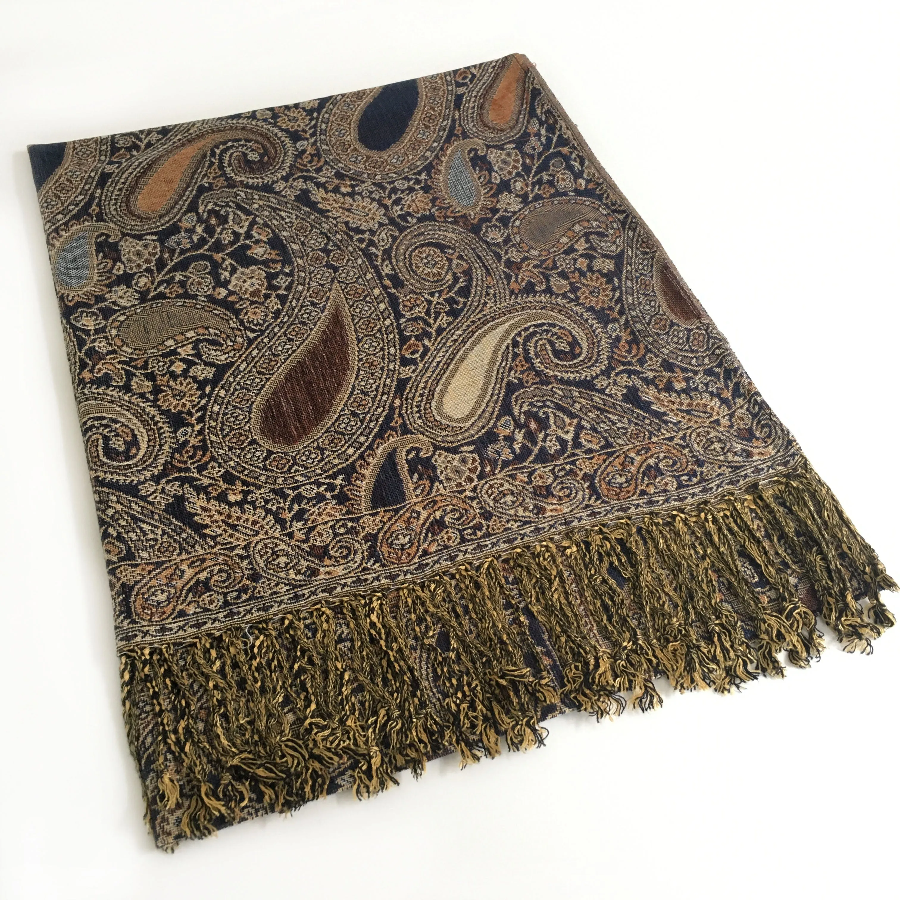 LARGE BROWN MULTI COLOUR PAISLEY PRINT PASHMINA SHAWL SCARF