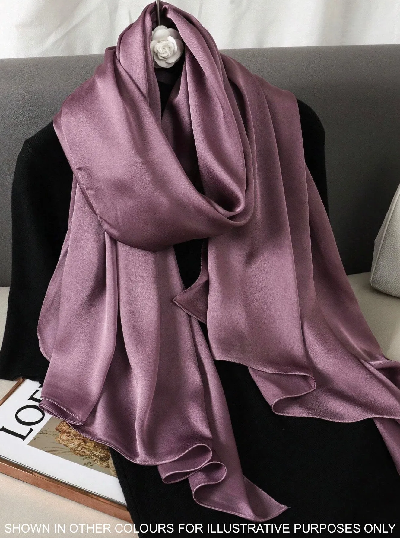 LONG PLAIN NAVY BLUE SATIN SCARF SHAWL WRAP