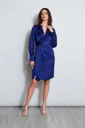 Long Sleeve Satin Wrap Dress