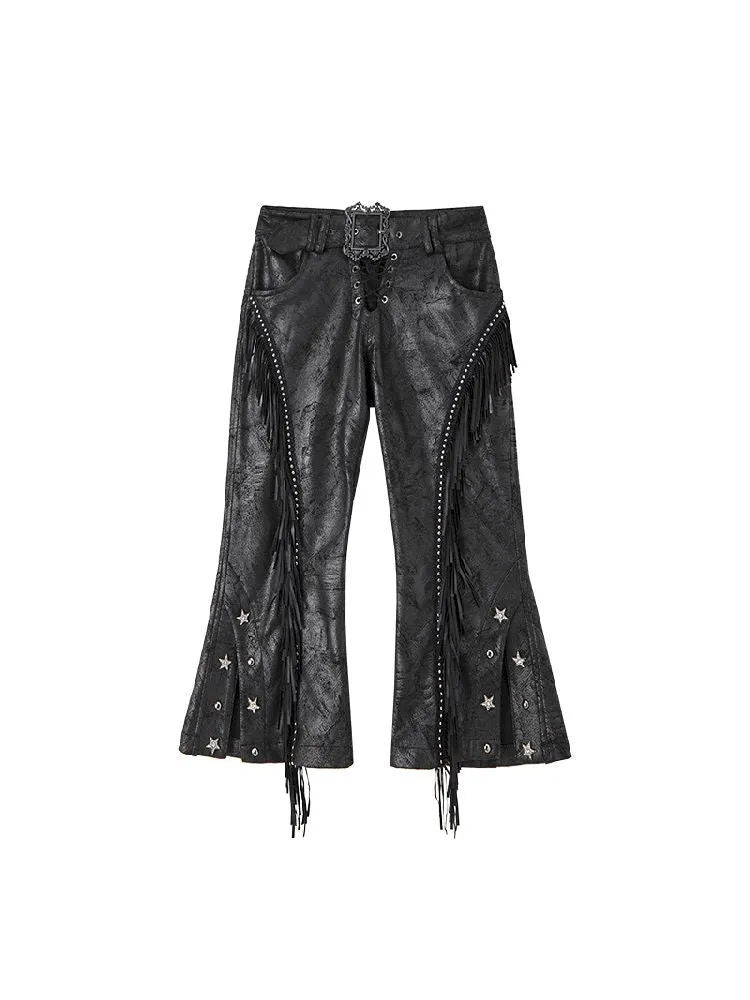 Low Waisted Flared 7/10 Leather Pants【s0000010327】